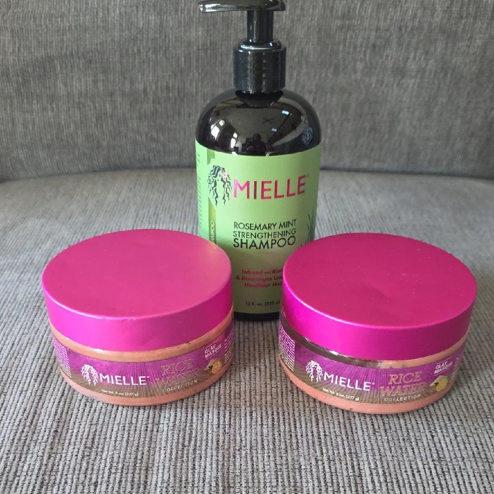 Mielle Rosemary Mint Shampoo And Rice Water Clay Masque Combo, All New, 3 Items.